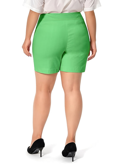 Women's High-Stretch Casual Tulip Hem Work Shorts - Pull-On Style with Front Pockets, Regular Fit for Office & Daily Wear, Machine Washable, Spring/Summer/Fall, Elegant Solid Color