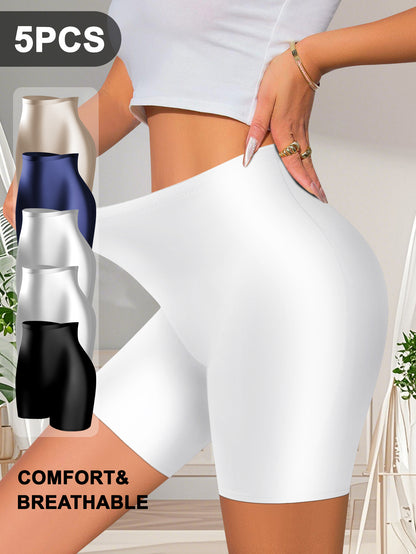 5 Pack Women'S High Waisted Boyshorts Glossy Satin Fabric Tummy Control Butt Lifting Anti Chafe No Roll Breathable 4-Way Stretch Slip Shorts for Under Dresses Seamless Everyday Wear Underwear Sizes S-XXL