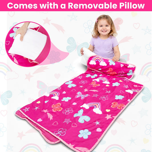 Primlect Portable Nap Mat with Pillow, Lightweight & Cooling Minky Dot Material, Foldable, Breathable & Ideal for Travel and Preschool Daycare, Soft Nap Blanket for Girls & Boys, Perfect Father's Day Gift