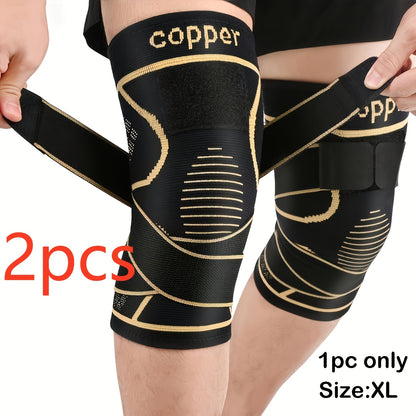 2 Copper Knee Pad with Straps - Black Compression Sleeve for Stability, Nylon Blend, Modern Design, Strap Closure, Comfortable And Durable, Suitable for Daily Activities