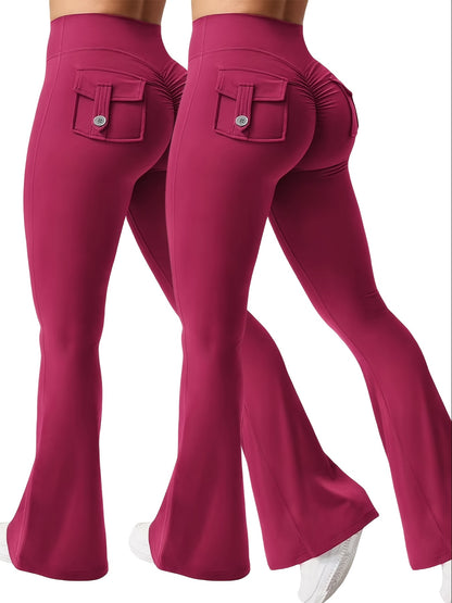 Two Piece Set Combination New Women's Casual Trumpet Yoga Pants Training Trumpet Pants High Waisted Work Clothes Belt Pocket Sportswear