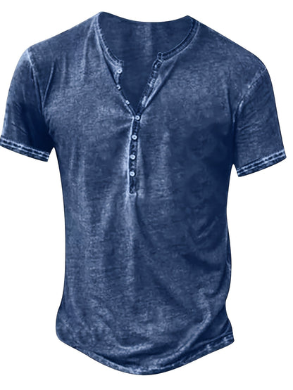 1Men'S Distressed Henley Shirt- Slim Fit Short Sleeve Button-Up T-Shirt with V-Neck& Placket Detailing, Machine Washable Casual Shirt in Olive Green, Black, Blue, Burgundy, Sporty Apparel| Athletic Style| Comfortable Tee
