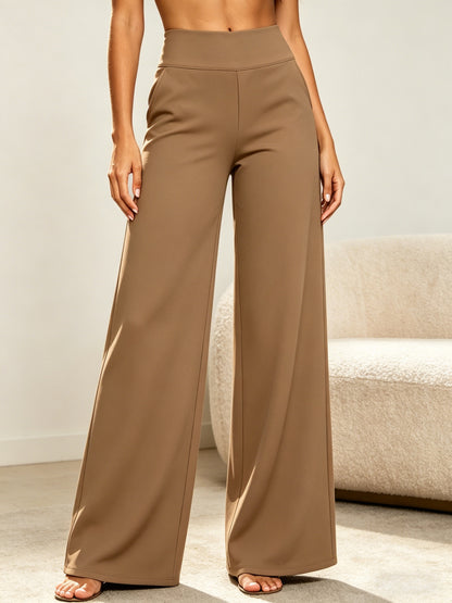 2pcs Women's High Waist Solid Color Wide Leg Pants with Double Pockets, Butt Lifting Slim Fit Trousers, Lightweight Breathable Skin-Friendly Fabric, Versatile for Office Work Daily Streetwear