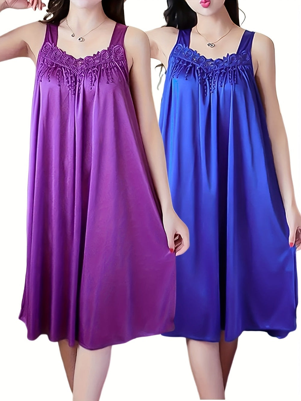 Women's Lace Nightgown - 2-Piece Sleeveless Comfort