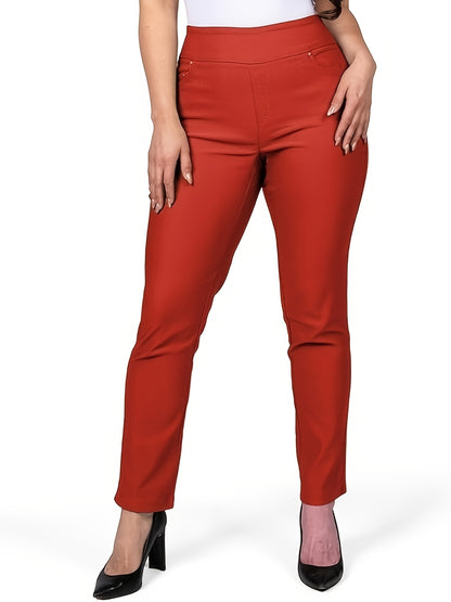 Slim Fit High-Waisted Pants for Women Featuring Five Pockets, Designed for Easy Pull-On Wear, Suitable for Work Or Casual Office Settings