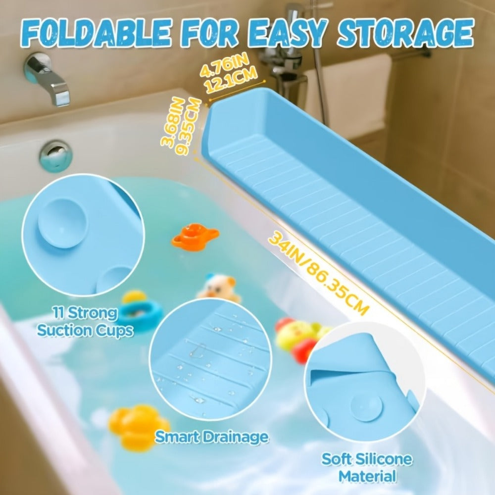 Silicone Bathtub Splash Guard Organizer - 11 Suction Cups and Foldable Design
