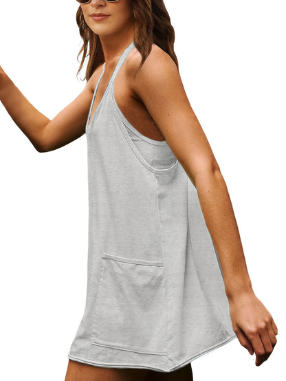 Women'S Summer V-neck Spaghetti Strap Sleeveless Dress