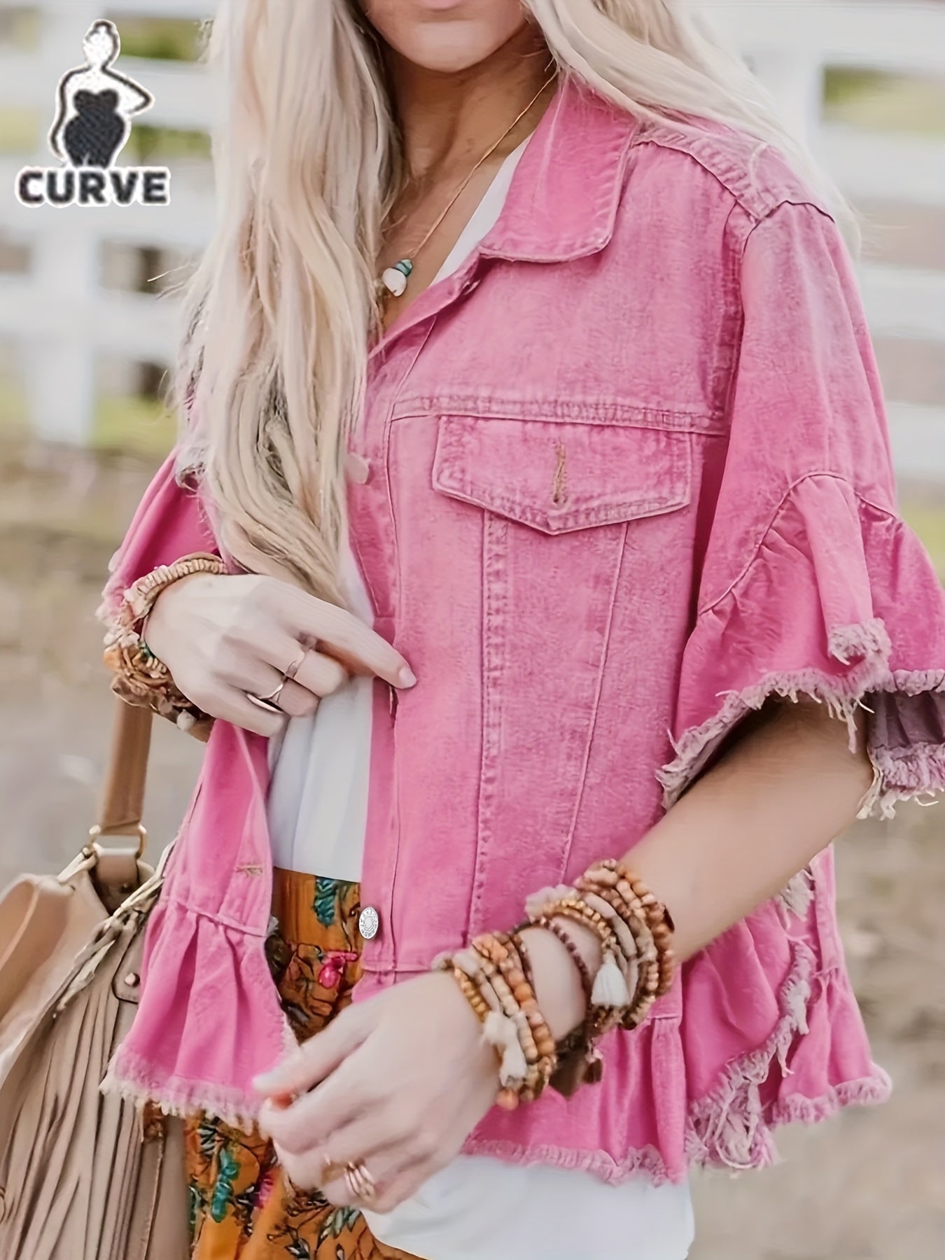 Designer Style Pleated Loose Cuffs And Loose Hem Denim Jacket
