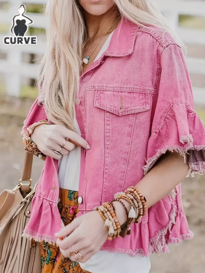 Designer Style Pleated Loose Cuffs And Loose Hem Denim Jacket