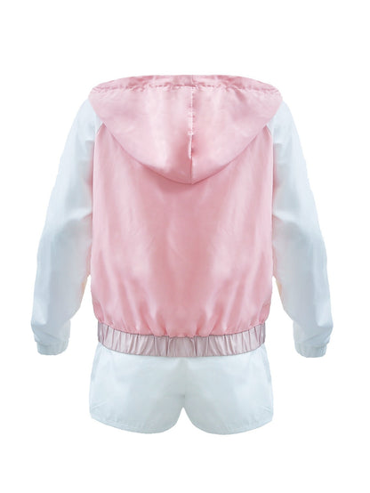 Women's 80s 90s Tracksuit 2 Piece Long Sleeve Outfits Retro Windbreaker Sport Set, Pink Yellow & White Patchwork Zip Elastic Waist Sportswear for Active Lifestyle