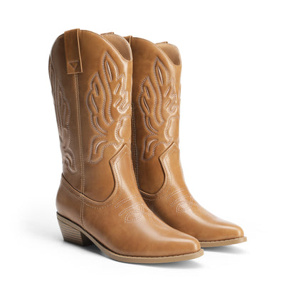 Women's Cowboy Boots Mid Calf Cowgirl Boots Embroidery Stitched Western Boots