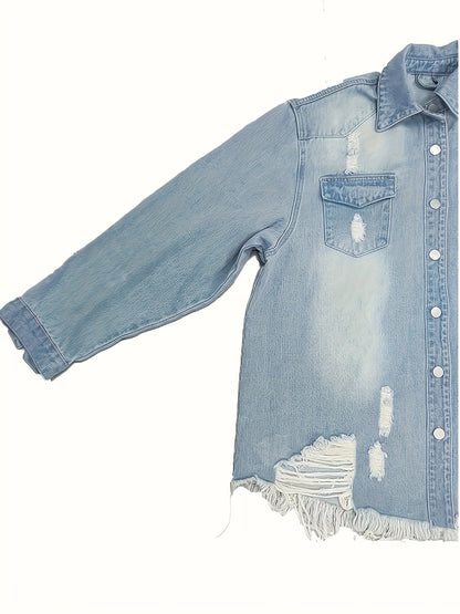 Women's Relaxed Denim Pullover Jacket Everyday 645