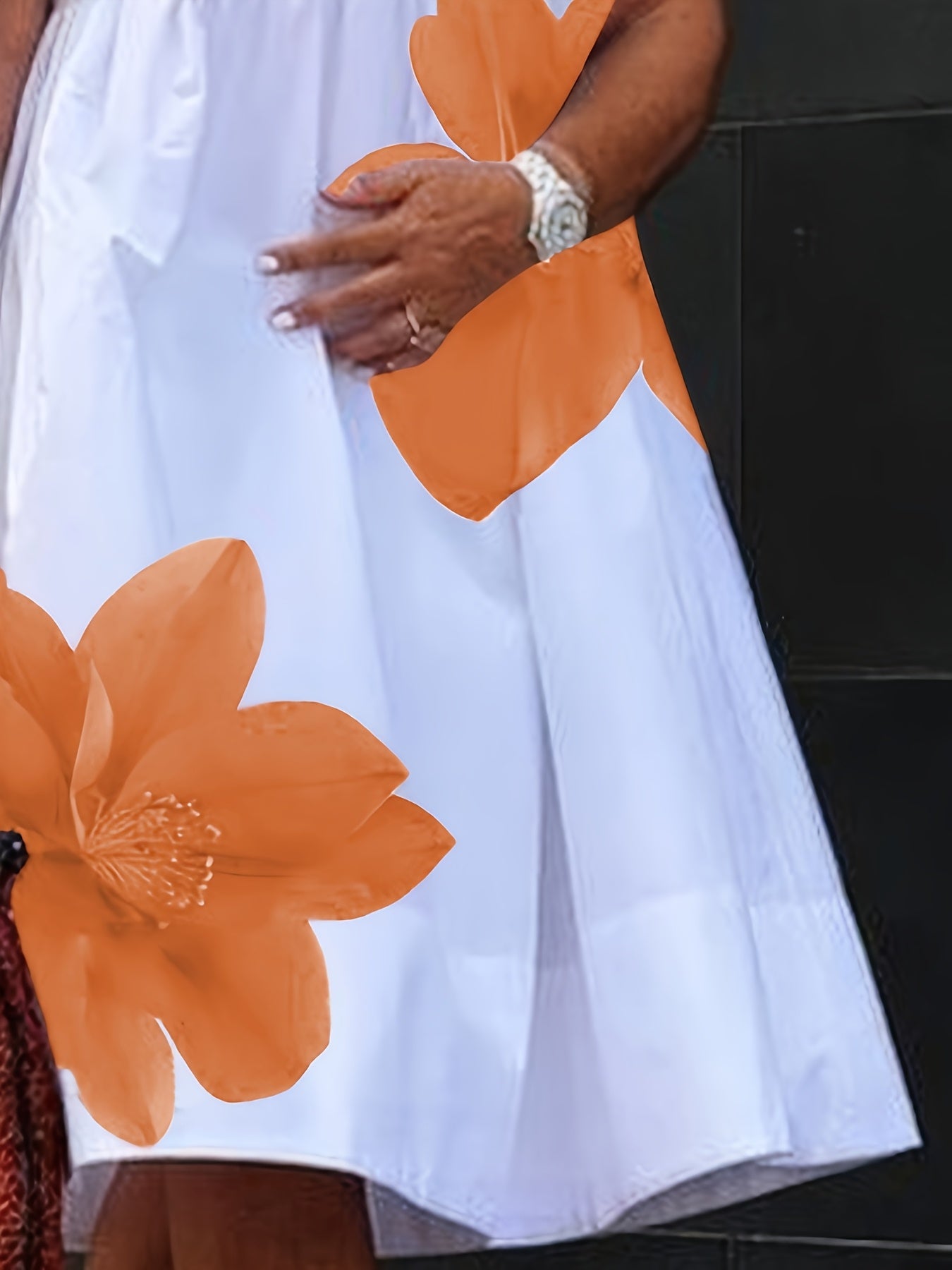 Boho Floral Midi Dress – White, Orange, Green floral print – view 9