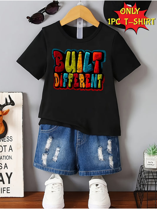 Boys' Built Different T-Shirt - Creative Graphic – Black option – main product image
