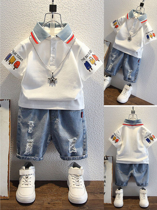 Boys' Cartoon Shorts - Short Sleeve Summer – White option – main product image