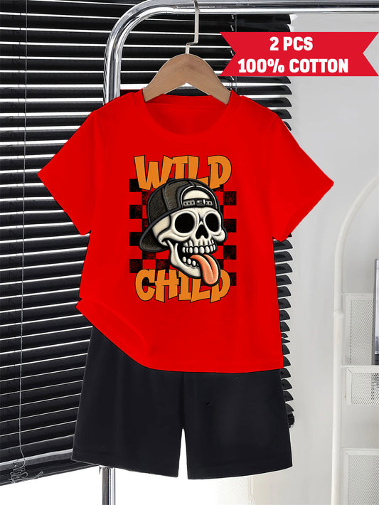 Boys' Casual Outfit Set - Short Sleeve Summer 7525 – Red option – main product image