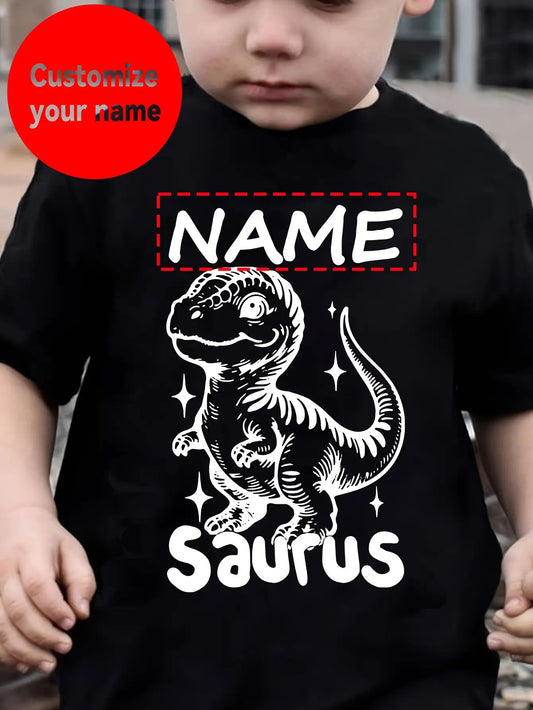 Boys' Custom Name Dinosaur T-Shirt - Personalized – White option – main product image