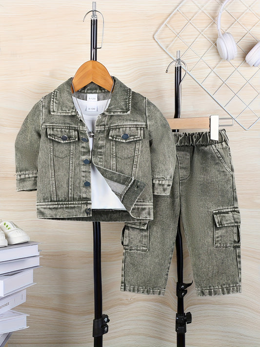 Boys' Denim Outfit Set - Winter – green option – main product image