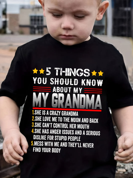Boys' Grandma Five Things T-Shirt - Family Quote – Black option – main product image