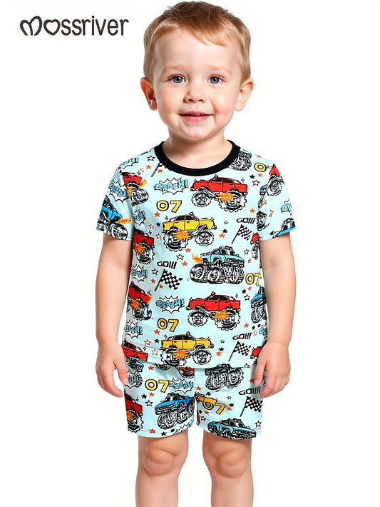 Boys' Pajama Set – Boys' Cartoon Sleepwear - Short Sleeve – blue option – main product image