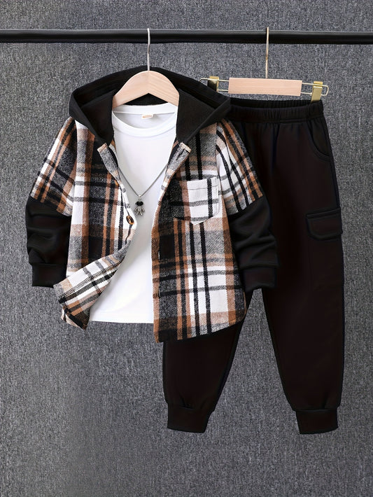 Boys' Plaid Outfit Set - Long Sleeve Winter – Red option – main product image