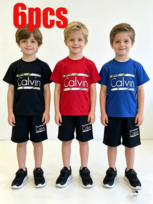 Boys' Printed T-Shirt & Shorts Set - 6-Piece 3909 – Black option – main product image