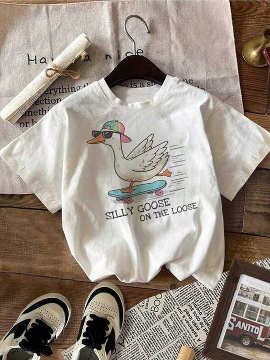 Boys' Skateboarding Duck T-Shirt - Cartoon Graphic – White option – main product image