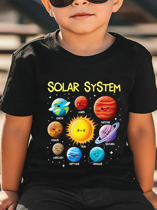 Boys' Solar System T-Shirt - Planet Graphic – Black option – main product image
