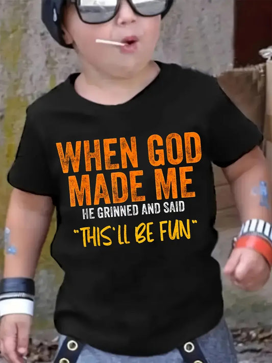 Boys' When God Made Me T-Shirt - Funny Quote – Black option – main product image
