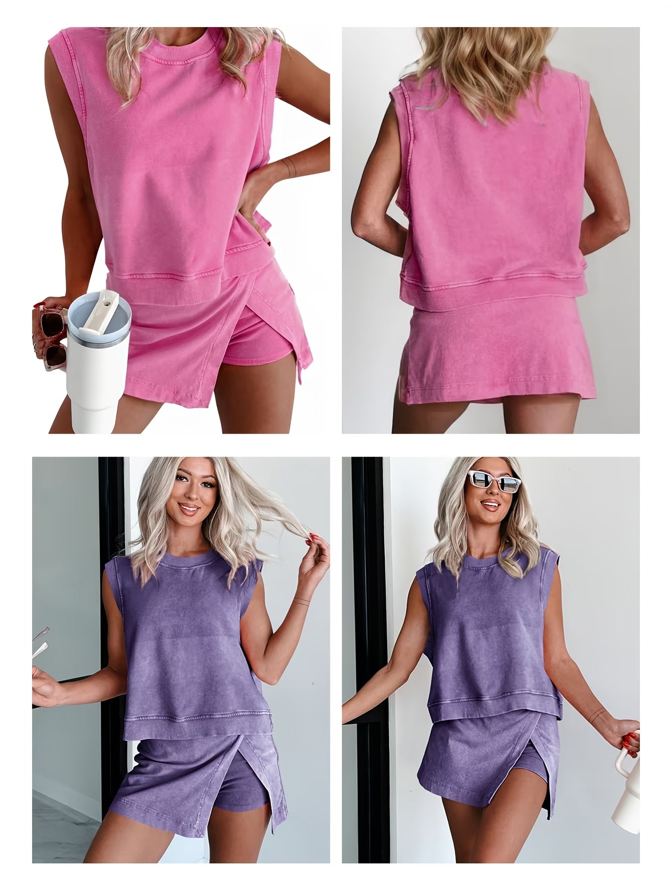 2pcs Women's New Solid Color Fashionable Casual Pure Short Sleeved T-shirt Three Piece Pants Two-piece Set
