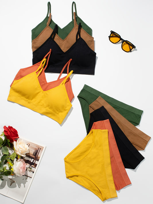 5pcs Women's Sexy And Cute Bra And Panty Underwear Set, Detachable Strapless Bra And Low-waist Stretch Briefs