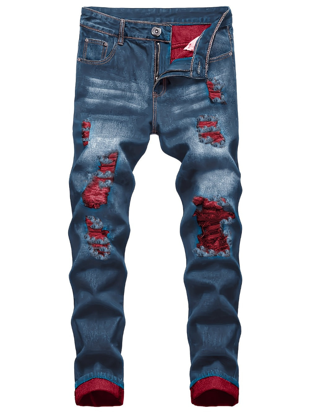 Men's Straight Leg Jeans - Classic Wash Distressed Travel