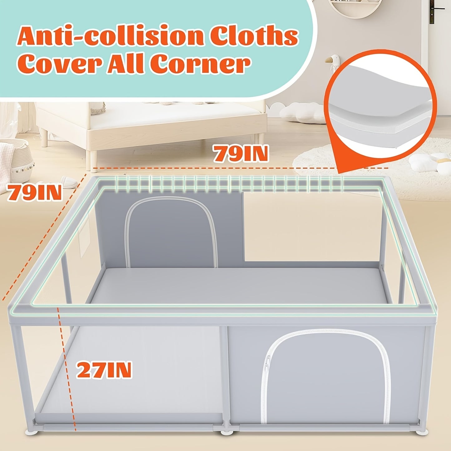 Baby Playpen - Breathable Soft Inch X50