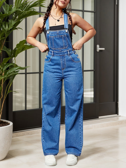 Women's Denim Overalls Jeans Loose Rompers Loose Rompers Pocket Women's Long Denim Overalls Loose Denim Overalls Loose Denim Overalls Jumpsuit