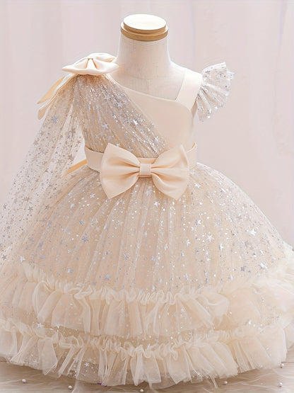 Halloween Dresses for Girls, Kids Halloween Costumes Galaxy Print Tutu Dress Off-Shoulder Flutter Sleeves A-Line Party Princess Gown