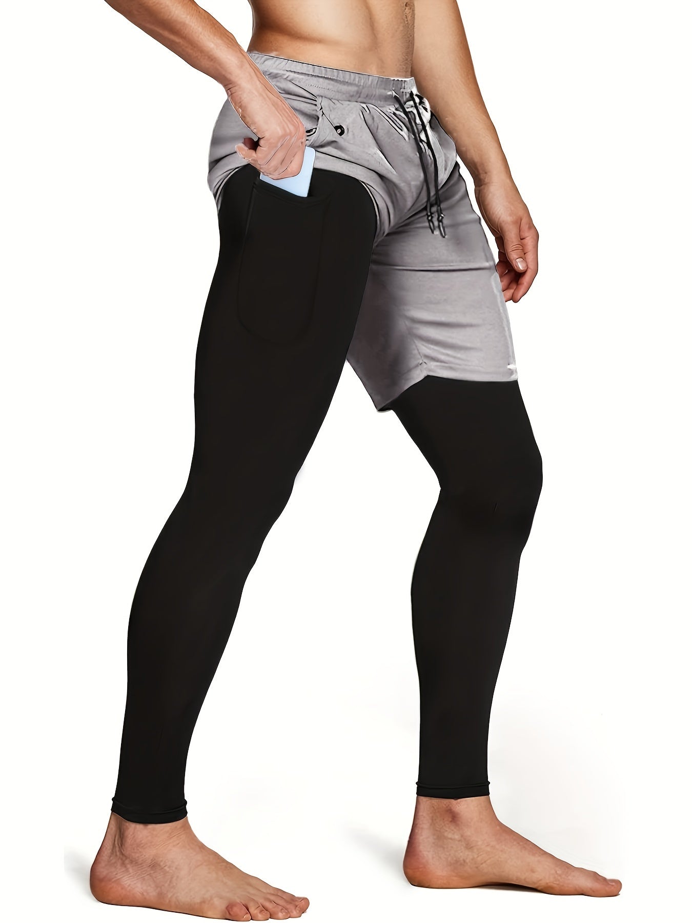 Set of 2 Men'S 2-In-1 Running And Workout Pants Designed for Gym Use, Featuring a Towel Loop