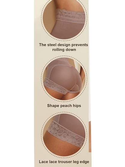 3pcs Mixed Color Shaping Butt-Lifting Panties, Women's Shaping Underwear, Butt Lift Panties, High-Waist Tummy Control, Lace Trim, Postpartum Tummy Control, Base Layer Tights