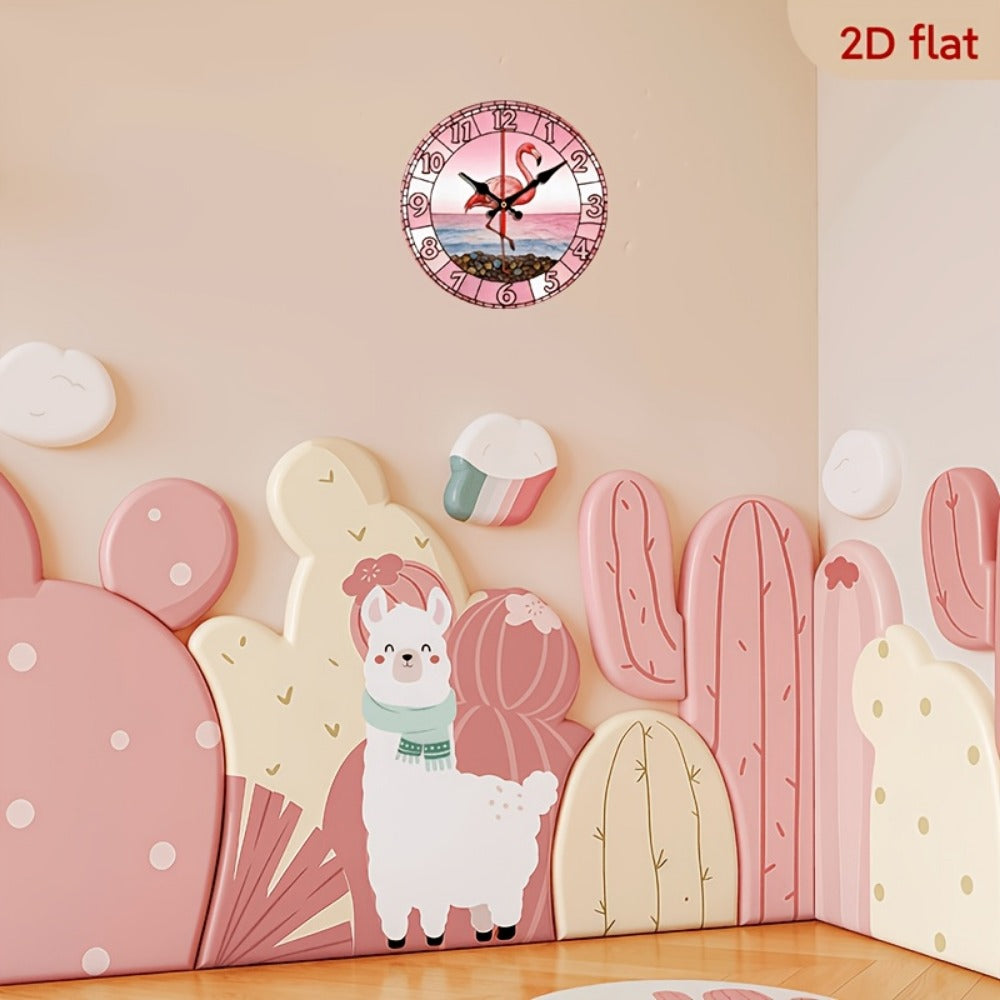 Pink Flamingo Beach Wall Clock - Silent Non-Ticking 10-Inch Design