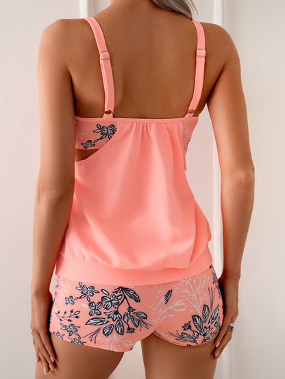 Women'S Swimsuit, Beach Suit, Summer Beach Holiday Vacation, Fashionable, Elegant, Exquisite Printed Vest Style Tankini Swimsuit Set