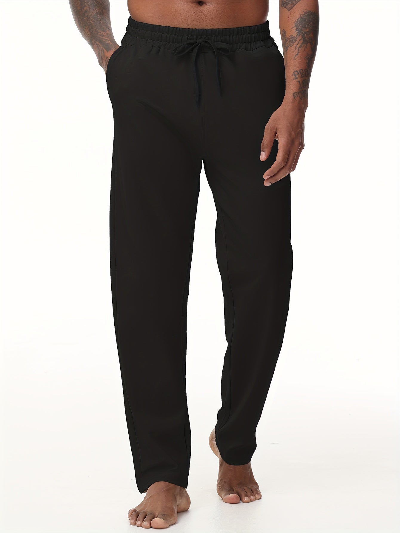 EXARUS Men'S Yoga Sweatpants Set - 2pcs, Athletic Lounge Pants with Open Bottom Straight Leg And Pockets