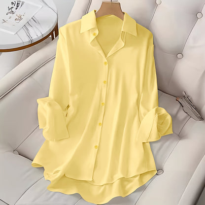 Plus Size, Plus Size Women's Shirt European and American Style Lapel Single-breasted Solid Color Long-sleeved Women's Shirt 2025
