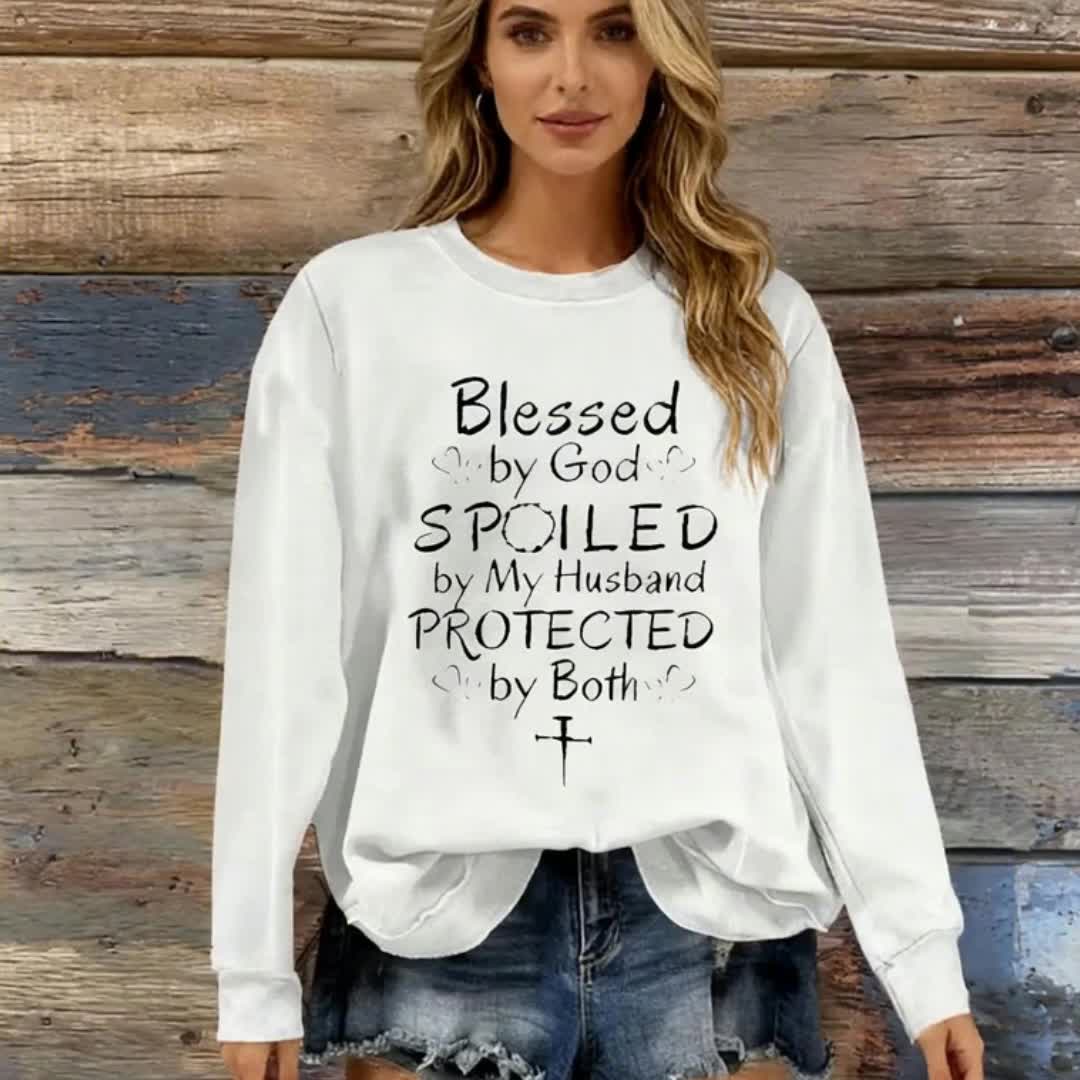 Cross-Border Hot-Selling 2024 Autumn Winter Popular Design Printed Round Neck Pullover Loose Versatile Sweatshirt Women'S Clothing