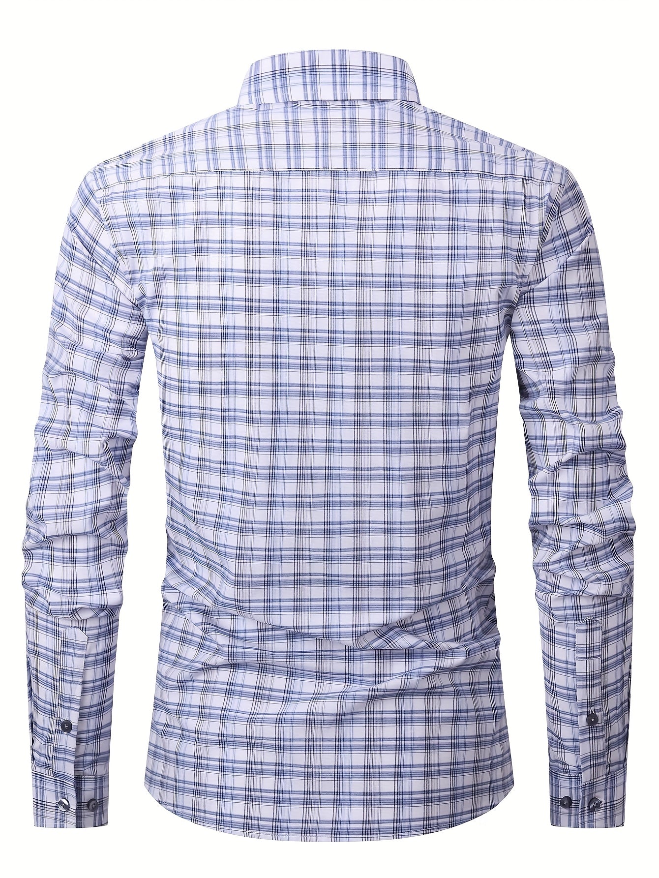 Men's Navy Blue & White Plaid Cotton Long-Sleeve Shirt - product view 32