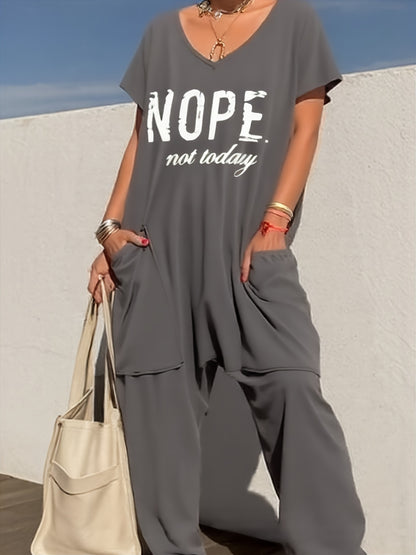 Three Colors Women'S V-Neck Loose-Fitting Romper Featuring Pockets - Casual Solid Ideal for Spring/Summer, Comfortable And Fashionable, Women'S Jumpsuits And Rompers