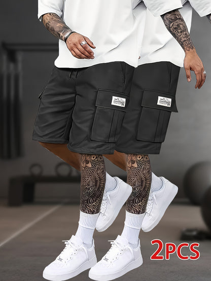 2pcs Men's Cargo Shorts, Multi-Pocket Loose Fit Utility Shorts, Durable Outdoor Hiking Tactical Shorts, Summer Casual Relaxed Fit Work Shorts with Flap Pockets