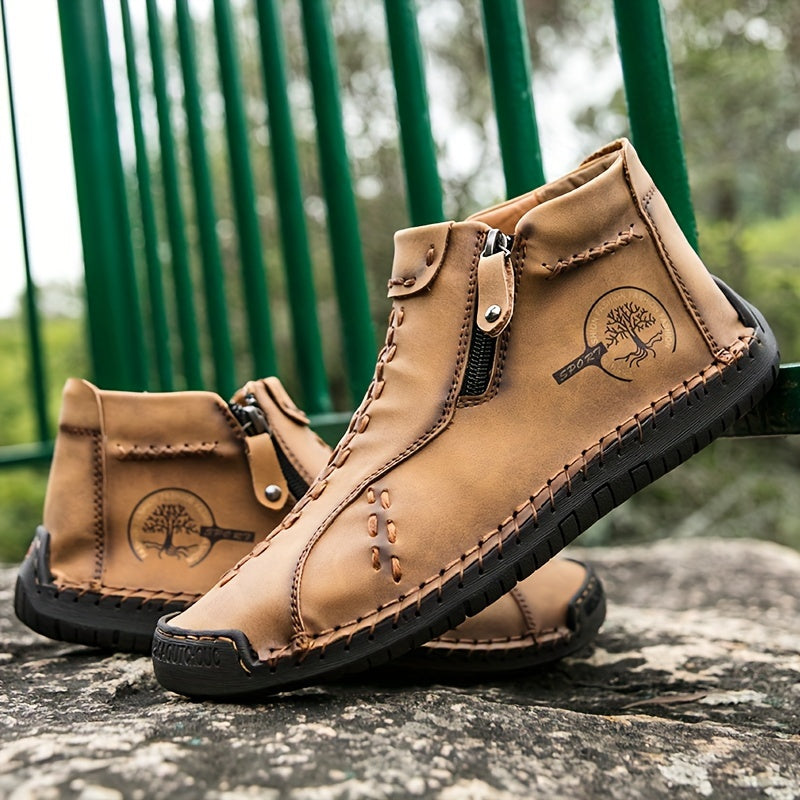 Handcrafted Women'S Boots, Traditional Stitch Ankle Footwear, Casual Outdoor Zipper Shoes