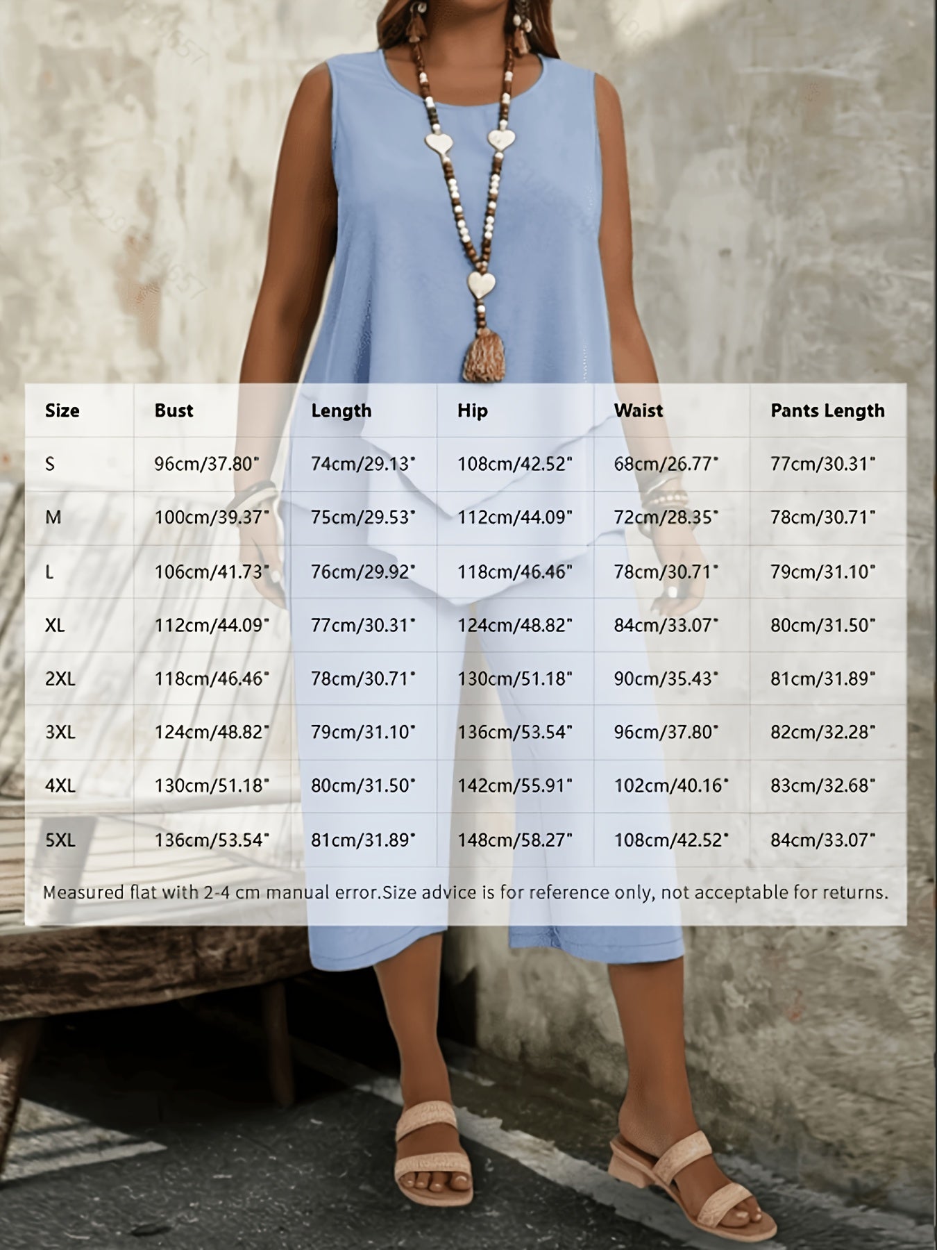 Plus Size, Women's Fashion Casual Solid Color Sleeveless Top and Cropped Pants 2pcs Set