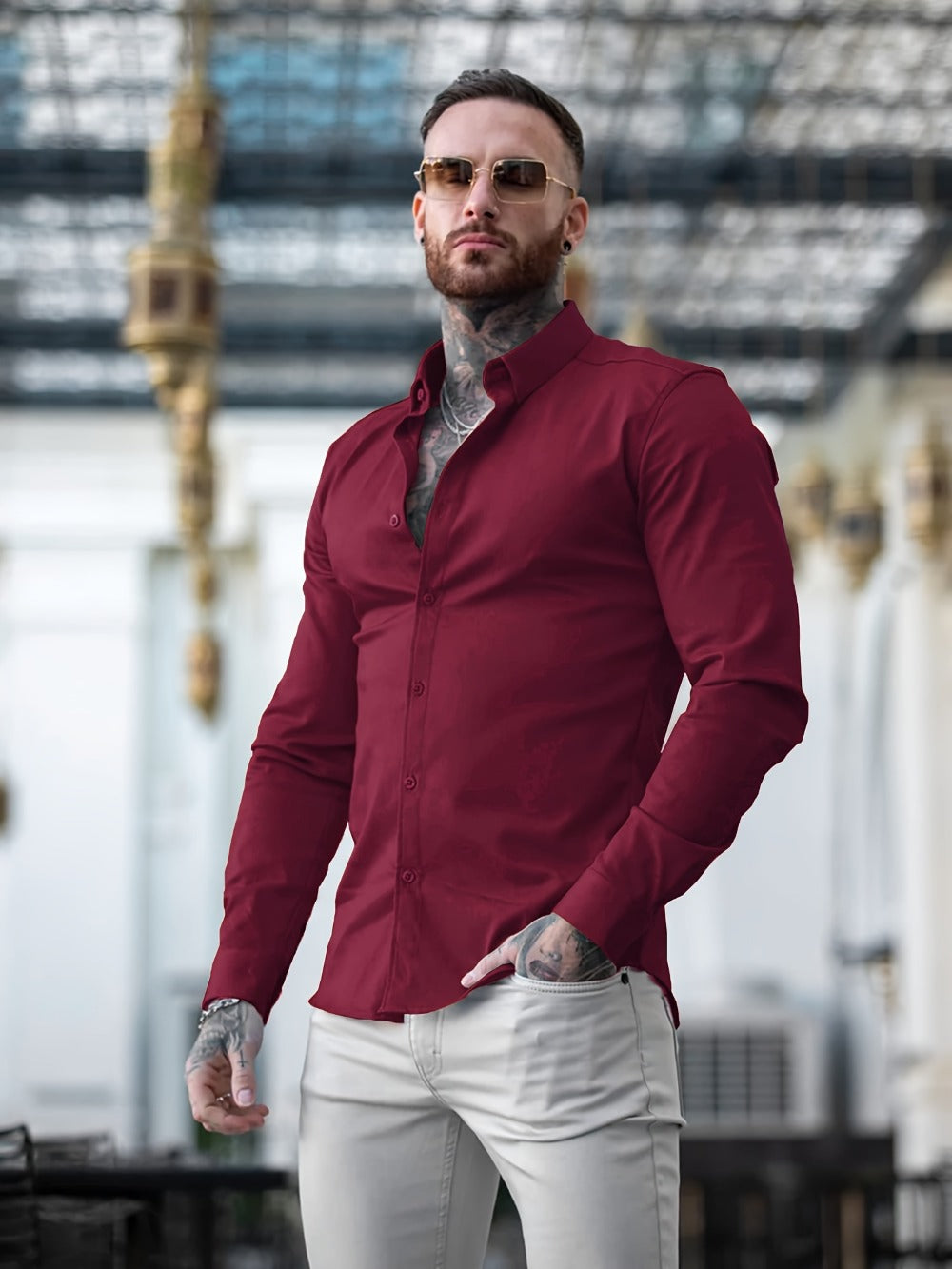 Men's Solid Slim Fit Long Sleeve Dress Shirt - Wrinkle Resistant