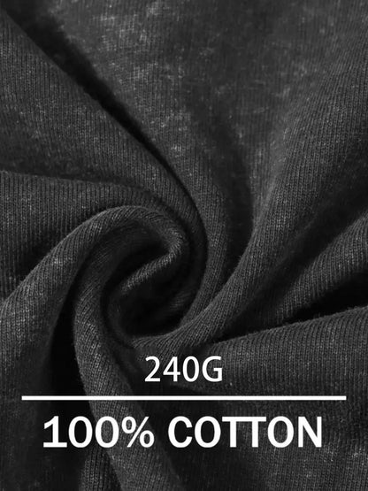 Street  Trend Men's Fashionable T-shirt, 100% Pure Cotton Heavyweight Washed T-shirt, Creative Pattern Printing, Distressed Men's Top, Round-neck Loose Large-sized Men's Short Sleeve, Suitable as a Gift for Dads and Boyfriends