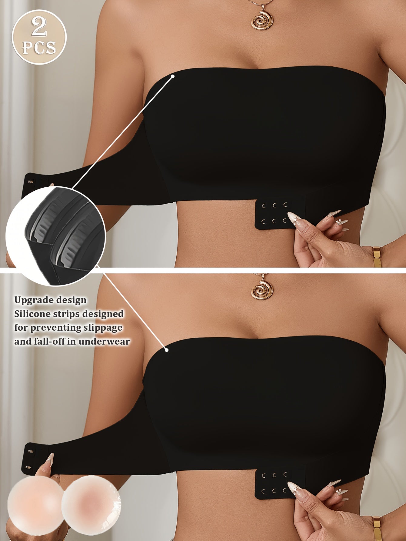 Two-Piece Women'S Mixed Color Strapless Bra with Front Closure, Perfect for Off-Shoulder Dresses And Wedding Gowns, Comfortable Lingerie Strapless Bandeau Bra, Front Closure Wire-Free Bra, Summer Seamless Breathable Bralette